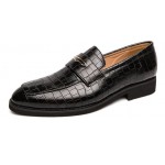 Black Croc Formal Prom Party Loafers Flats Dress Shoes
